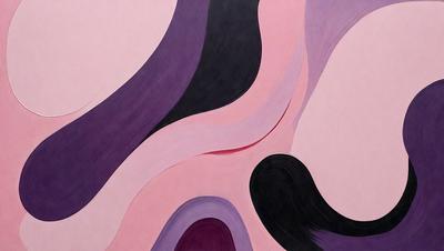 The primary subject of the image is a painting featuring a black and pink color scheme. The painting is a close-up of a black and pink swirl, with the pink being more prominent in the foreground. The setting is a wall, and the visual style appears to be a painting or drawing. The colors and mood of the painting are vibrant and energetic, with the black and pink swirl creating a sense of movement and dynamism.