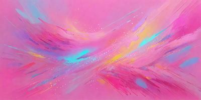 The primary subject of the image is a painting of a colorful, abstract design. The setting is a pink background, which adds to the overall atmosphere of the painting. The visual style of the painting is a mix of digital art and illustration, creating a unique and vibrant piece of art. The dominant colors in the painting are pink, blue, and yellow, which contribute to the overall mood of the artwork.
