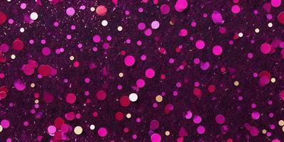 The primary subject of the image is a close-up of a purple background with a pattern of pink and gold circles. The setting appears to be a dark room, and the visual style is a combination of a photo and digital art. The dominant colors are purple, pink, and gold, creating a warm and inviting atmosphere.