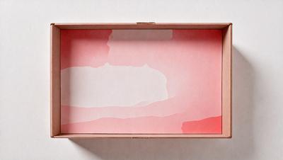 The primary subject of the image is a pink box with a white background. The box is filled with water, creating a watery scene. The visual style of the image is a combination of photo and digital art, as it appears to be a photograph of a digital art piece. The colors and mood of the image are predominantly pink and white, giving it a calm and serene atmosphere.