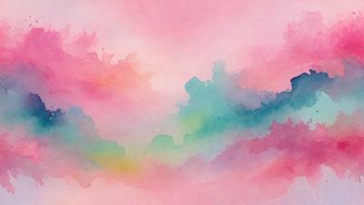 The primary subject of the image is a colorful, abstract painting featuring a pink and blue background. The setting is a canvas, and the visual style is a combination of digital art and illustration. The dominant colors in the painting are pink and blue, creating a vibrant and lively atmosphere.