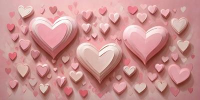 The primary subject of the image is a wall covered with numerous pink hearts. The hearts are arranged in various shapes and sizes, creating a visually appealing and heartwarming display. The setting is a pink wall, which serves as the perfect backdrop for the hearts. The visual style of the image is a combination of digital art and illustration, as the hearts are created using a digital medium. The dominant colors in the image are pink, which gives the wall a warm and inviting atmosphere.