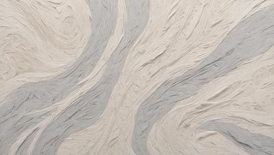 The image features a large, textured surface with a mix of grays and beige tones. The primary subject is a patterned design that resembles a flowing river, with a combination of curved lines and swirls. The setting is a wall, and the visual style appears to be a blend of digital art and illustration. The colors and mood convey a sense of calmness and tranquility, with the grays and beige tones creating a soothing atmosphere.