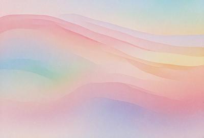 The primary subject of the image is a colorful, abstract landscape. The setting is a mountainous area with a colorful sky, and the visual style is a combination of digital art and illustration. The dominant colors in the image are pink, blue, and green, creating a vibrant and lively atmosphere.