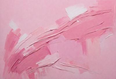 The primary subject of the image is a painting of a pink and white color scheme. The painting is displayed on a pink background, which adds to the overall atmosphere of the piece. The visual style of the painting appears to be a combination of digital art and illustration, creating a unique and eye-catching piece of art.