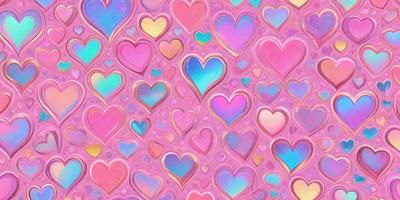 The primary subject of the image is a pattern of hearts, which are the main objects in the scene. The hearts are arranged in a visually appealing manner, creating a colorful and vibrant display. The setting is a pink background, which adds to the overall mood and atmosphere of the image. The visual style of the image is a combination of digital art and illustration, showcasing the creativity and skill of the artist. The dominant colors in the image are pink and various shades of hearts, which contribute