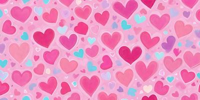 The primary subject of the image is a pattern of hearts, which are the main objects in the scene. The hearts are arranged in a pink and purple color scheme, creating a visually appealing and warm atmosphere. The setting is a pink and purple background, which complements the hearts and adds to the overall visual style. The hearts are depicted in various sizes and orientations, giving the pattern a dynamic and interesting appearance.