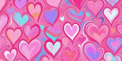 The primary subject of the image is a large number of hearts, which are arranged in a pattern on a pink background. The hearts come in various sizes and are spread across the entire image. The visual style of the image is a combination of digital art and illustration, creating a vibrant and colorful scene. The dominant colors in the image are pink and various shades of hearts, giving the image a warm and cheerful atmosphere.
