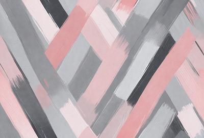 The primary subject of the image is a painting featuring a pattern of pink and gray stripes. The setting is a canvas, and the visual style appears to be a combination of digital art and illustration. The dominant colors in the painting are pink and gray, creating a visually appealing and harmonious atmosphere.