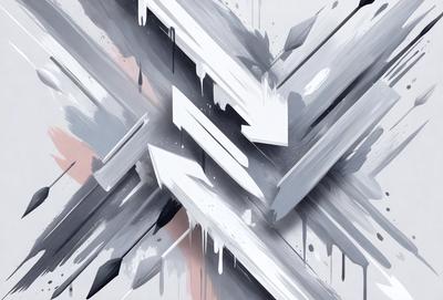 The primary subject of the image is a large, abstract painting featuring a white and grey color scheme. The painting is displayed on a wall, and it appears to be a digital art piece. The setting is an art gallery or a similar environment where such artwork is showcased. The visual style is modern and contemporary, with a focus on the interplay of light and shadow. The colors and mood of the painting are calming and serene, creating a peaceful atmosphere for viewers.