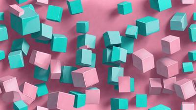 The primary subject of the image is a collection of various colored blocks, including blue, pink, and green, arranged in a visually appealing manner. The setting is a pink background, which adds a vibrant and lively atmosphere to the scene. The visual style of the image is a combination of photo and digital art, creating a unique and eye-catching display. The colors and mood of the image are energetic and cheerful, with the blocks' vivid colors and the pink background creating a l