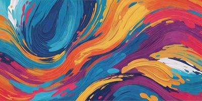 The primary subject of the image is a colorful, abstract painting featuring a mix of blue, yellow, and orange hues. The painting is displayed on a wall, creating a vibrant and lively atmosphere. The visual style of the painting suggests that it is a digital art or illustration, rather than a photo or traditional painting. The colors and mood of the painting evoke a sense of energy and creativity, making it an eye-catching and engaging piece of art.