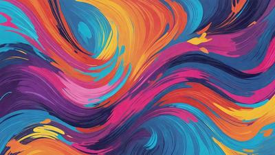 The primary subject of the image is a colorful, swirling pattern that resembles a painting or a digital artwork. The setting is a blue and orange background, which adds to the vibrant atmosphere of the scene. The visual style is a mix of artistic and digital elements, creating a unique and eye-catching design. The dominant colors are blue and orange, which evoke a sense of energy and creativity.