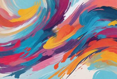 The primary subject of the image is a painting with a vibrant and colorful design. The painting features a mix of colors, including blue, pink, yellow, and orange. The setting is a canvas, and the visual style is a painting, which showcases the artist's creativity and skill. The colors and mood of the painting evoke a sense of energy, liveliness, and joy, making it an eye-catching and uplifting piece of art.