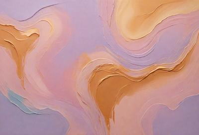 The primary subject of the image is a painting featuring a purple and pink background with a yellow and orange swirl. The setting is a canvas, and the visual style is a painting. The dominant colors in the painting are purple, pink, yellow, and orange, creating a vibrant and lively atmosphere.