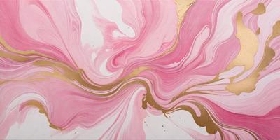 The primary subject of the image is a painting featuring a pink and gold color scheme. The painting is displayed on a white surface, which serves as the background. The visual style of the painting is a mix of digital art and illustration, creating a unique and eye-catching piece. The dominant colors in the painting are pink and gold, giving it a warm and inviting atmosphere.