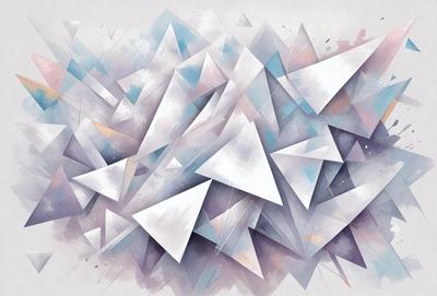 The primary subject of the image is a large, colorful, and abstract artwork featuring a mix of white, blue, and purple colors. The setting is a white background, which provides a clean and minimalist appearance. The visual style is a combination of digital art and illustration, creating a unique and eye-catching design. The colors and mood of the artwork are vibrant and energetic, evoking a sense of creativity and imagination.