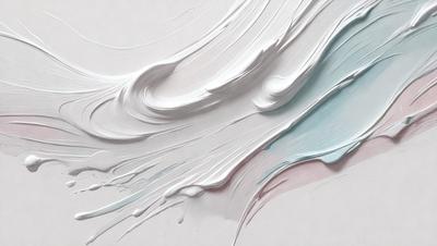 The primary subject of the image is a close-up of a white paint brush. The setting is a white background, and the visual style appears to be a photo. The dominant colors are white and blue, creating a clean and calming atmosphere.