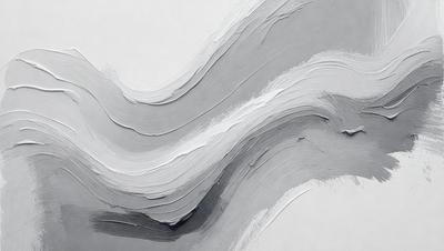 The primary subject of the image is a painting of a wave. The setting is a white background, and the visual style appears to be a digital art or illustration. The dominant colors in the painting are white and gray, creating a calm and serene atmosphere.