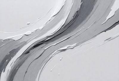 The primary subject of the image is a painting of a white and gray swirl. The setting is a white background, and the visual style appears to be a digital art or illustration. The dominant colors are white and gray, creating a calm and serene atmosphere.