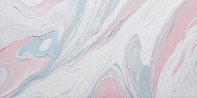 The primary subject of the image is a painting of a white and pink background with a blue and white swirl. The setting is a white wall, and the visual style is a painting. The dominant colors are white, pink, and blue, creating a calm and soothing atmosphere.