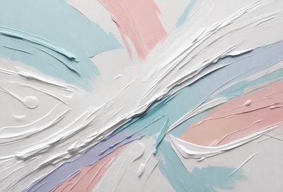 The primary subject of the image is a painting or artwork featuring a white and blue color scheme. The setting is a white table, and the visual style appears to be a combination of digital art and illustration. The colors and mood of the image are predominantly white and blue, creating a calm and serene atmosphere.