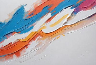 The primary subject of the image is a painting, which features a white background and a variety of colors. The painting appears to be a mix of different colors, creating a vibrant and dynamic visual style. The setting or background of the image is a white surface, which provides a clean and uncluttered backdrop for the painting. The colors and mood of the painting are lively and energetic, with the different colors creating a sense of movement and energy.