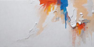 The primary subject of the image is a painting on a white background. The painting features a mix of colors, including red, yellow, blue, and orange. The setting is a white canvas, and the visual style appears to be a combination of digital art and illustration. The colors and mood of the painting create a vibrant and lively atmosphere.