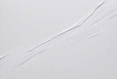 The primary subject of the image is a white, curved line that appears to be a painting or drawing. The setting is a white background, which provides a clean and minimalist appearance. The visual style suggests that the image is a painting or drawing, rather than a photo or digital art. The colors and mood of the image are predominantly white, giving it a clean and minimalist feel.