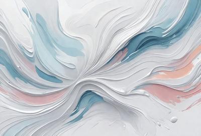 The primary subject of the image is a painting of a white and blue swirl. The setting is a white background, and the visual style appears to be a digital art or illustration. The dominant colors in the painting are white and blue, creating a sense of calm and tranquility.