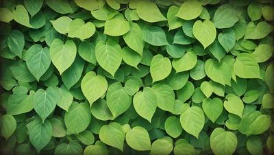 The image features a lush green plant with large leaves, creating a dense and vibrant background. The plant's leaves are arranged in a pattern, giving the scene a visually appealing and natural appearance. The primary subject of the image is the plant, which is the main focus of the image, and it is set against a backdrop of green leaves, creating a serene and calming atmosphere. The visual style of the image is a close-up of the plant, showcasing its intricate details and textures.