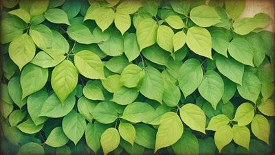 The image features a large green plant with many leaves, creating a lush and vibrant scene. The plant is the primary subject, and it is set against a backdrop of a leafy green background. The visual style of the image is a photo, capturing the natural beauty of the plant. The dominant colors in the image are green, which creates a sense of freshness and vitality.