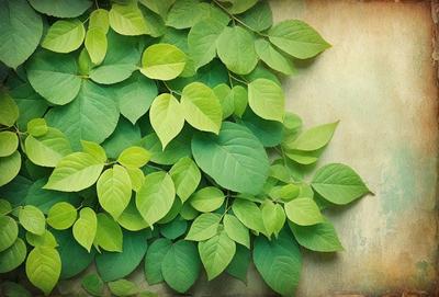 The primary subject of the image is a large green plant with many leaves. The plant is growing on a wall, and its leaves are spread out, covering a significant portion of the wall. The setting appears to be an outdoor environment, with the plant growing on a wall, possibly in a garden or a natural setting. The visual style of the image is a close-up of the plant, showcasing its details and texture. The colors and mood of the image are predominantly green, which gives a sense of freshness and