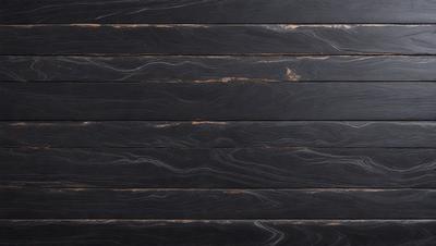 The primary subject of the image is a wooden wall with a black color. The setting is a room with a wooden floor. The visual style is a close-up of the wooden wall, showcasing its texture and details. The colors and mood of the image are dark and moody, with the black wooden wall creating a dramatic and intense atmosphere.