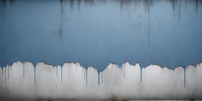 The primary subject of the image is a blue wall with white drips on it. The setting is an outdoor environment, possibly a building or a wall. The visual style is a photo, capturing the drips on the wall. The colors are predominantly blue and white, creating a calm and serene atmosphere.