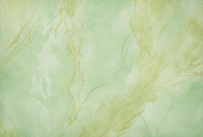 The primary subject of the image is a green, swirling, and flowing pattern on a wall. The setting is a room with a green wall, and the visual style appears to be a combination of a photo and a digital art or illustration. The dominant colors are green, and the overall atmosphere is calming and soothing.