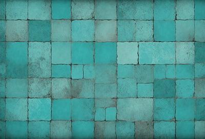 The primary subject of the image is a blue and white tile pattern. The setting is a blue and white tiled wall, which serves as the background. The visual style is a digital art or illustration, as the tiles are depicted in a detailed and artistic manner. The dominant colors are blue and white, creating a calm and soothing atmosphere.