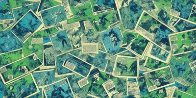 The primary subject of the image is a collection of comic book pages, featuring various superheroes and scenes. The setting is a blue background, which adds a vibrant and lively atmosphere to the image. The visual style is a mix of digital art and illustration, as the comic book pages are digitally arranged and displayed. The colors and mood of the image are predominantly blue, which gives it a cool and dynamic appearance.