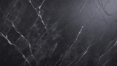 The primary subject of the image is a black marble wall with a pattern of holes. The setting is a dark room, and the visual style is a close-up of the marble wall. The dominant colors are black and grey, creating a moody atmosphere.