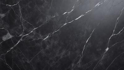 The primary subject of the image is a black marble wall with a pattern of white lines. The setting is a room with a black background, and the visual style is a close-up of the marble wall. The colors and mood of the image are dark and moody, with the black marble and white lines creating a striking contrast.