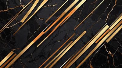 The primary subject of the image is a marble wall with a gold pattern. The setting is a black background, and the visual style is a patterned design. The dominant colors are gold and black, creating a luxurious and elegant atmosphere.