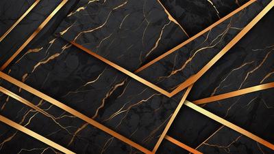 The primary subject of the image is a close-up of a marble surface with gold accents. The setting is a black background, which contrasts with the gold and marble. The visual style is a combination of photo and digital art, creating a unique and eye-catching design. The dominant colors are gold and black, giving the image a luxurious and elegant appearance.