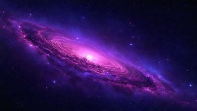 The primary subject of the image is a purple nebula, which is a large, swirling cloud of gas and dust in space. The setting is a dark, starry sky, with the nebula being the main focus of the image. The visual style is a combination of a photo and digital art, creating a striking and detailed representation of the nebula. The colors and mood of the image are predominantly purple, giving it a serene and celestial atmosphere.