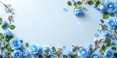 The primary subject of the image is a bouquet of blue flowers, which are arranged in a visually appealing manner. The flowers are placed on a blue background, which adds a sense of harmony and tranquility to the scene. The visual style of the image is a combination of photo and digital art, creating a realistic yet artistic representation of the flowers. The dominant colors in the image are blue and white, which evoke a sense of calmness and serenity. Overall, the image conveys a peace