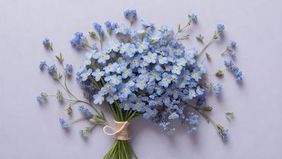 The primary subject of the image is a bouquet of blue flowers, which are the main focus of the scene. The flowers are arranged in a vase, and the vase is placed on a purple background. The visual style of the image is a photo, capturing the beauty of the flowers and their surroundings. The colors and mood of the image are predominantly blue, creating a calm and serene atmosphere.