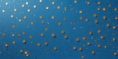 The primary subject of the image is a blue background with a pattern of stars. The setting is a dark blue sky, and the visual style appears to be a digital art or illustration. The colors and mood of the image are predominantly dark and moody, with the stars creating a sense of depth and intrigue.