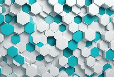 The primary subject of the image is a blue and white wall with a pattern of hexagons. The setting is a room with a blue and white wallpaper, creating a visually appealing and cohesive design. The visual style of the image is a combination of digital art and illustration, showcasing the intricate pattern of the hexagons. The dominant colors in the image are blue and white, creating a calm and soothing atmosphere.