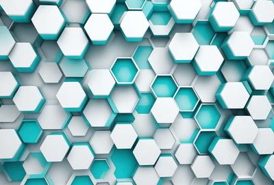 The primary subject of the image is a blue and white patterned wallpaper. The setting is a wall, and the visual style is a close-up of the pattern. The dominant colors are blue and white, creating a clean and modern atmosphere.