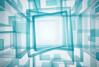 The primary subject of the image is a blue square, which is the main object, scene, or focus of the image. The setting or background is a white surface, and the visual style is digital art. The dominant colors are blue and white, creating a calm and serene atmosphere.