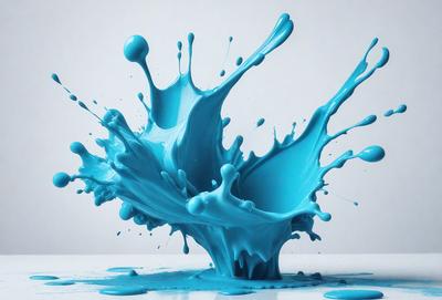 The primary subject of the image is a blue, swirling, and splashing liquid, which appears to be a blue paint or a blue substance. The setting is a white background, which provides a clean and uncluttered environment for the subject. The visual style of the image is a close-up of the blue substance, showcasing its vibrant color and dynamic form. The colors and mood of the image are predominantly blue, creating a sense of calmness and tranquility.